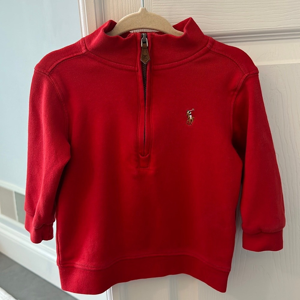 Ralph Lauren Boys 18m Red Cotton Interlock Quarter Zip Pullover